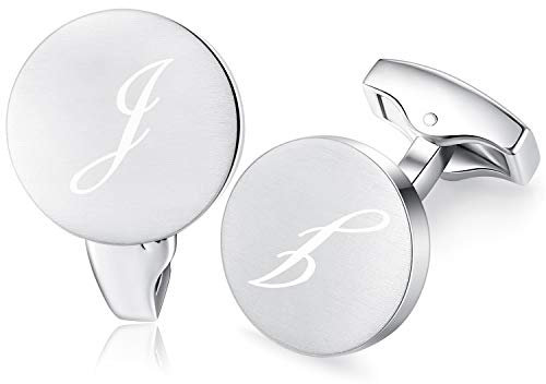 Honey Bear Briefe Initialen Buchstabe manschettenknöpfe Herren Edelstahl Hochzeit Cufflinks Manschettenknopf Gebürstetes Silber (J)