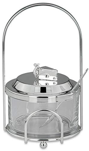 H.Bauer jun. Parmesanglas 300 ml - Glas mit versilbertem Gestell & Löffel, Deckel mit Käse & Maus Motiv, edler Parmesanbehälter für Esstisch, Buffet & Geschenkidee