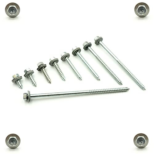 10 x Fassadenbauschrauben Edelstahl 6,5 x 25 mm - Fassadenschrauben mit Spitze - Werkstoff A2 (V2A) - Dichtscheibe 16 mm - Trapezblech - Schrauben Art. 9057 A2 A für Sandwichelemente