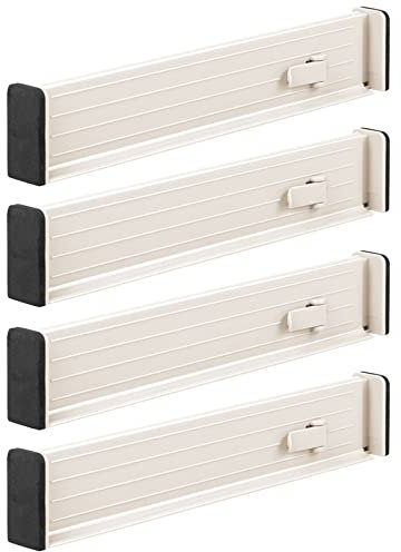 mDesign 4er-Set verstellbarer Schubladeneinsatz – praktischer Schubladen Organizer für Schrank und Kommode – flexibler Schubladenteiler aus Kunststoff – cremefarben/beige