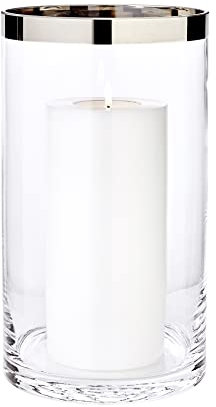 EDZARD Windlicht Molly, Kerzenhalter aus mundgeblasenem Kristallglas mit Platinrand, Glas für Stumpenkerzen Höhe 30 cm, Durchmesser 17 cm