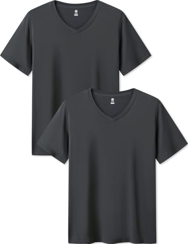 LAPASA Pacco da 2 T-Shirt Uomo Pacco da 2 Micromodal Maglietta Intima Collo a V Canottiera a Maniche Corte Regular Fit M08