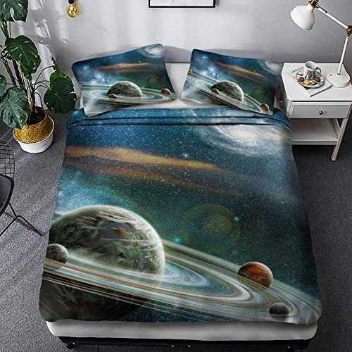 FANSU Universum Bettwäsche Set Mikrofaser Schlafzimmer Bettwäsche-Set, Interstellar Drucken 3D Bequemer Kissenbezug Bettbezug mit Reißverschluss Schließung (200x200cm,Planetenbahn)