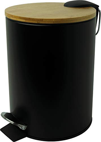 Helit H2404495 Pedal Bin the Bamboo, 3 Litres, with Bamboo Lid, Metal Container, Quiet Closing, Black, Pack of 1