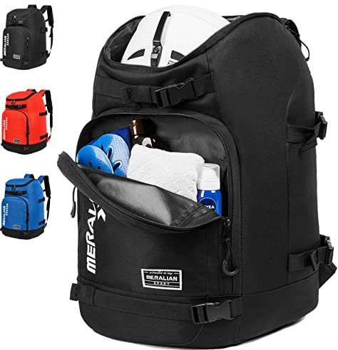 MERALIAN Skischuh-Tasche – 50 l Skischuhe Reiserucksack Wasserdichter Snowboardstiefel Rucksack für Reisegeschäfte Ausrüstung einschließlich Helm, Brille und Oberbekleidung (BLK-01)