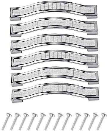 KanDery 6PCS Shiny Crystal Cabinet Handles, Glitter Drawer Pull Handles, Modern Cupboard Bow Pulls, Rhinestone Furniture Door Pull Handles, 96mm Hole Center