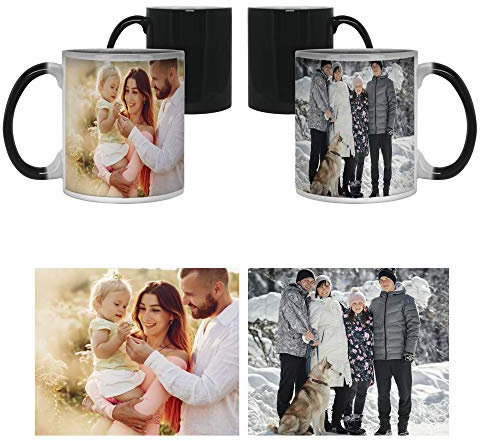 Personalised with Two Photos/Multi Photo Printed Collage Mug, Novelty, Ceramic Colour Changing Magic Mug, Memorable Gift Ideas for Family, Friends, Birthday, Any Special Occasion. (2 Photos)