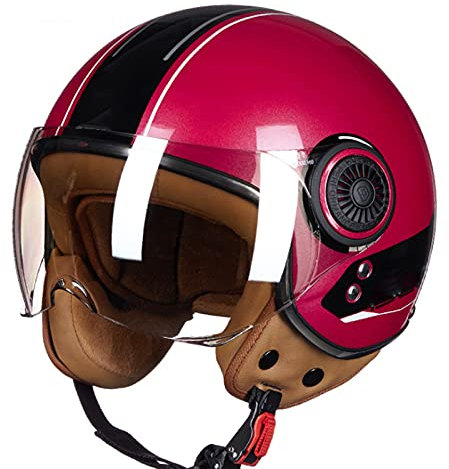 Jethelm Motorrad Roller Offenes Jet Helm Mit Visier Scooter Moped Mofa Helm Erwachsener Motorradhelm ECE/DOT Zertifiziert Retro Vintage Pilot Biker Helmet Jethelm Herren Damen,Rosa,XL