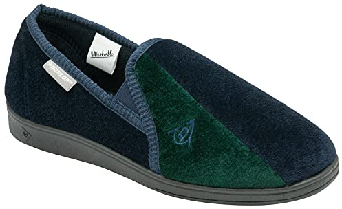 DUNLOP Duncan Mens Velour Twin Gusset Slippers (Navy/Green, UK 11)