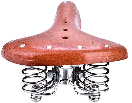 Fahrradsitz Retro, Fahrradsattel mit Stahlgestell Schraubenfeder Vintage PU Leder Hohlkissen Mountainbike Sattel für Mountainbike Rennrad 26x21.5x10 cm