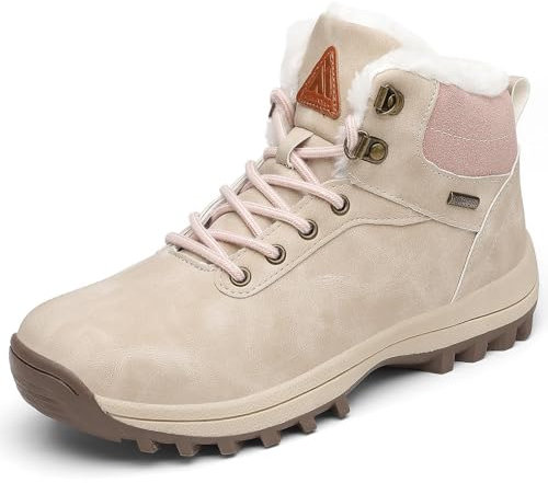 Mishansha Winterschuhe Damen Gefüttert Winterstiefel Rutschfest Outdoor Wanderschuhe Wasserdicht Winter Boots Schneestiefel Aprikose,Gr.39
