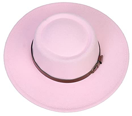 JK Home Cappello da sole vintage a tesa larga Fedora Floppy - Lana feltro Beach Princess Cloche Derby Bowler Chiesa Party Bucket Cappelli, R: rosa., Taglia unica