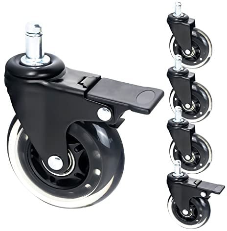 HMF 6810 Ruedas para suelo duro con función de freno para silla de oficina, 5 unidades, 11 mm, negro