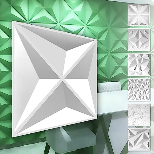 HEXIM 3D Wandpaneele, PVC Kunststoff weiß - Diamond Design Paneele 50x50cm Wandverkleidung (3QM HD003) Feuchtraumpaneele Gamingsetup