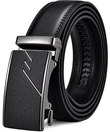 FEFLO Gürtel Herren Ledergürtel Ratsche Automatik Leder Gürtel (3XL, Gürtellänge 130cm, geeignet für Taille 106cm~113cm) Größe Angepasst, Schwarz, für Freizeit Business Hose