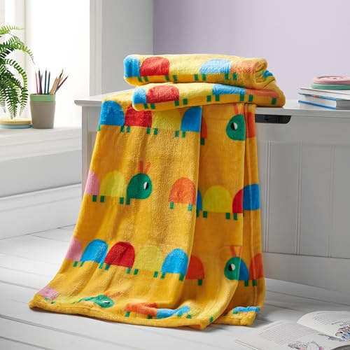 Catherine Lansfield Kids Curious Caterpillar Cosy Fleece 130x170cm Blanket Throw Bright