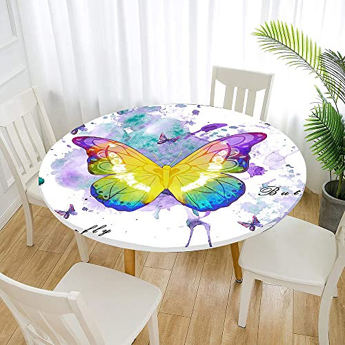 Morbuy Rund Tischdecke Elastisch, Schmetterling Drucken Rund Tischdecken Wasserdicht Lotuseffekt Abwaschbar Abwischbar Tischtuch für Garten Outdoor Küchentisch (Für Tisch 120-140 cm,Graffiti)
