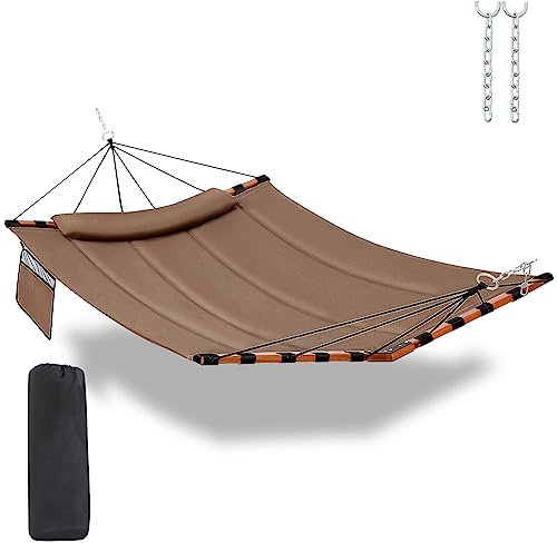 TegerDeger Hamac de 3,7 m pour 2 personnes, 140 x 200 cm, grande capacité de 204,1 kg avec barre d'épandage en bois dur et corde en nylon pour extérieur, terrasse, jardin, cour, plage, bord de piscine