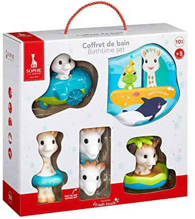 Sophie la Girafe - Sophie la Girafe - Coffret de Bain Sophie la Girafe - 5 Activités : Filet, Livre et Jouets de Bain - Jeux d'Eveil Pour Enfants - A Partir de 10 Mois