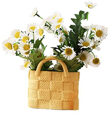 Portemonnaie Vase Blumen Tasche Innjoii - Keramik Vase mit Behandlung Cool Spaß modische Vase mattes Gitter Polnisch einzigartige kleine Vase niedliche Dekoration Zuhause Kamin Schlafzimmer, Gelb