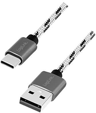 LogiLink CU0201 - USB 2.0 Anschlusskabel Typ-C zu Typ-A, im Set (0,5m, 1m, 2m) mit Nylongeflecht, ideal zum Synchronisieren und Laden
