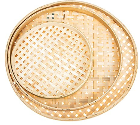 COLLBATH 3 coladores de malla de bambú para verduras, colador de fideos, bandeja plana de mimbre de ratán, decoración para colgar en la pared, colador para cocina, cesta de bambú, suministros para el
