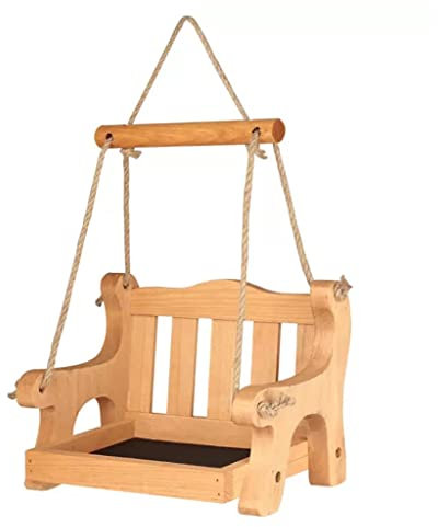 Porch Swing Bird Feeder for Outside, Retro Bench Shaped Swing Seat Bird Feeder, Swing Wooden Chair Bird Feeder for Balcony Villa Outdoor Garden Decorations