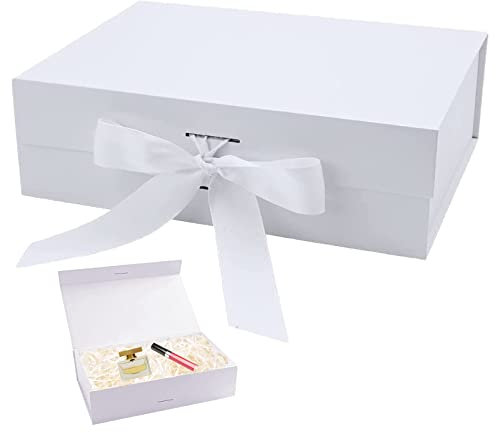 Geschenkbox mit Schleife, 21x17 x7 cm Magnetische Geschenkboxen, Geschenkbox, Geschenkboxen mit Deckel, Geschenk Verpackungsbox, Geschenkverpackung Box für Hochzeiten Geburtstage Jubiläen (Weiß)