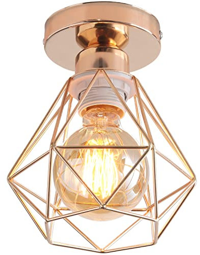 TOKIUS Plafonnier E27 Industriel Lustre Suspension Vintage luminaire Plafonnier Salon Rétro Design Métal Cage Ø160mm éclairage de plafond Cuisine,Cuivré (1pcs)