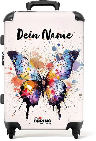 NoBoringSuitcases.com® Kinderkoffer Mädchen - Schmetterling Aquarell - Leicht - Koffer Kinder Mädchen - Koffer personalisiert 67x43x25cm - Kinder Koffer Madchen - Kinder Trolley Mädchen