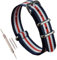 MZBUTIQ 20mm 2Blau/2Weiß/Rot Strap Uhrenarmband Nylon Ersatz für Herren Polished Schnalle