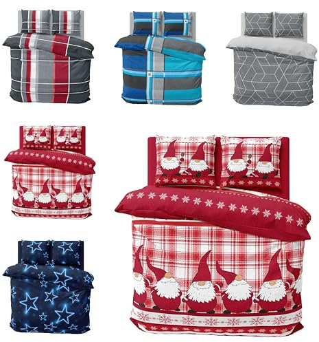 one-home Winter Bettwäsche Thermo Fleece Kuschelig Warme Bettbezüge Flauschig Warm Weich, Größe:3 teilig 240x220 cm, Farbe:Wichtel Rot