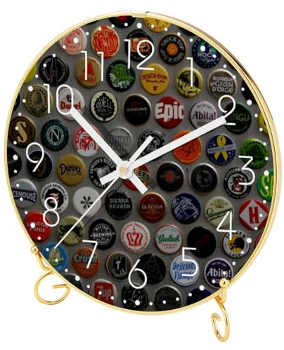 9.4 Desk Clock Battery Operated, Precise Quartz Movement, Silent Wall Clocks for Living Room Decor Bottle Cap Collection