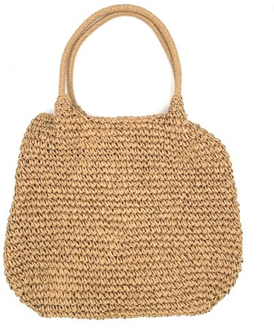 stylx Korbtaschen UNI Damen Stroh Umhängetasche Mori EIN-Schulter-Strohsack Handgewebte Basttasche Korbtasche Sommer Strand Geldbörse Frauen Weben Handtasche für Arbeit Reise Outdoor (taupe)
