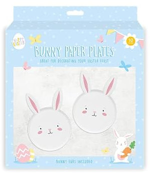 Gem Imports Pack of 10 Easter Bunny Paper Plates with Attachable Ears 25cm Easter Partyware Tableware Craft for Kids Parties Décor Rabbit