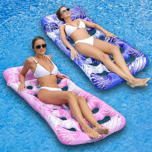 Lot de 2 objets flottants gonflables sur les jouets aquatiques, motif feuille d'érable avec trous en forme de cœur, oreiller de tête pour adultes pour se reposer, bronzer, chaises longues, lits
