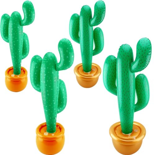 Lot de 4 grands cactus gonflables de 89,9 cm pour l'été, la plage, la piscine, la natation, la fête, la décoration de fête mexicaine, fête Cinco de Mayo, anniversaire, Hawaï