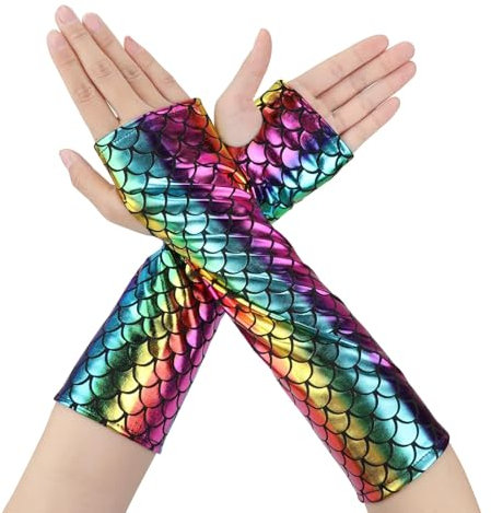 Handschuhe Meerjungfrau, Handschuhe Damen Meerjungfrau, Schuppen-Handschuhe für Damen und Mädchen - Fischschuppen-Armstulpen für Halloween-Cosplay, Rave-Partys - Kostümzubehör mit Magischem Charme