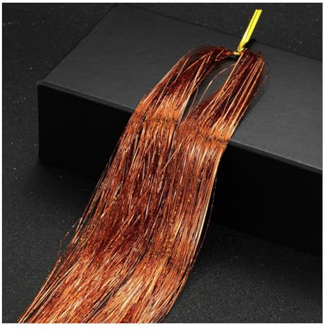 Rockreyoa 4 Stück Haar Lametta Hair Tinsel Bunte Stränge Haarverlängerungs Kunst Hair Extension Glitzer Haarsträhne zum Flechten Haarschmuck Haarteil für Party, Musikfestival Orange 93cm
