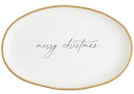 Mud Pie Piatti e vassoi natalizi con perline dorate, 26 x 41 cm, bianco