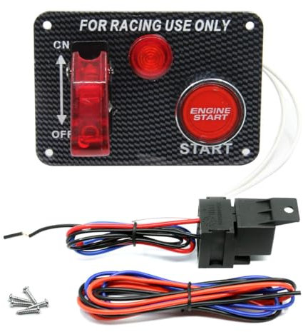 Gebildet Panneau de Commutateur D'allumage DC 12V 2 en 1 avec Bouton Poussoir de Démarrage du Moteur de Voiture avec Voyant Lumineux pour Voiture de Course, Bateau, Camion, Remorque