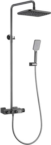 Thermostat-Duschset, modernes Design, Badezimmer-Duschmischer-Set, an der Wand montiertes Regenduschen-Set mit 31 x 21 cm Kopfbrause und Handbrause, höhenverstellbar, einfache Montage (alles