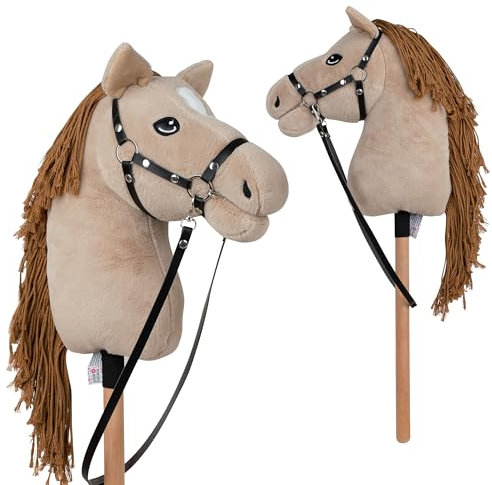 Pink Papaya Hobby Horse Dunja, mit Halfter und Trense, Steckenpferd fürs Hobby Horsing, Pferd zum Reiten für Kinder