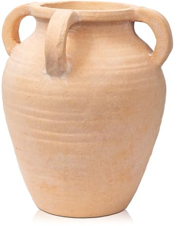 Hohe 25cm Keramikvase Handgemachte Vintage Terrakotta-Tischvase mit Griffen aus Keramik für Deko Wohnzimmer Home Office, Vase für Pampasgras, Rustikales Antikes Dekor, Braun