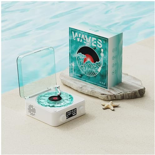 Altoparlante Bluetooth Waves Stile Giradischi Vintage, Lettore Waves con Luce Notturna e Display Dell'ora, Lettore CD Stereo Portatile per Feste in Camera da Letto (WHITE)