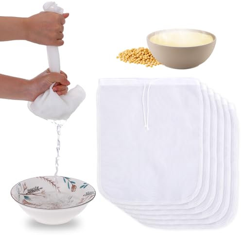 Giantree 6 Pcs Nut Milk Bag for Straining, 12 x 10 Reusable Nylon Cheese Cloth for Straining Juice Coffee Yogurt Tea Milk Almond Soy Fine Mesh Filter Cheesecloth Bags
