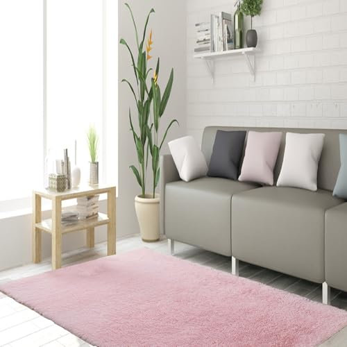 Salon Shaggy Descente de Lit 90 x 190 cm Antidérapant Tapis de Sol Grand Durable pour Décor à La Maison de La Chambre à Coucher, Rose