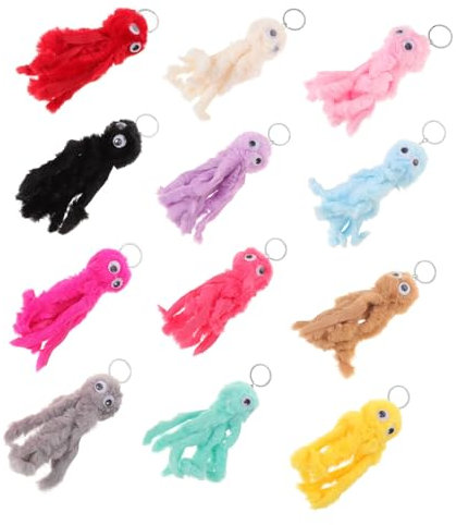 MOLUCKFU 12 Stück Oktopus Schlüsselanhänger Schlüsselanhänger Plüsch Oktopus Stofftier Puppen Rucksack Oktopus Anhänger Stofftier Schlüsselanhänger DIY Schlüsselanhänger