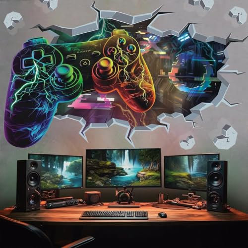 TOARTI 3D Wandtattoo Gamer Gaming Wandtattoo Kinderzimmer WandaufkleberJunge Teenager Gaming Controller Wandbilder Bunte Gamer Poster für Schlafzimmer Videospiel Wandstikcer für Jugendzimmer Deko