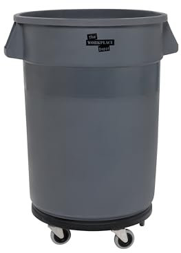 The Workplace Depot 120L Heavy Duty Waste Container with Dolly -Plastic Bin with Dolly for Easy Mobility & High-Volume Storage (Bin and Dolly)